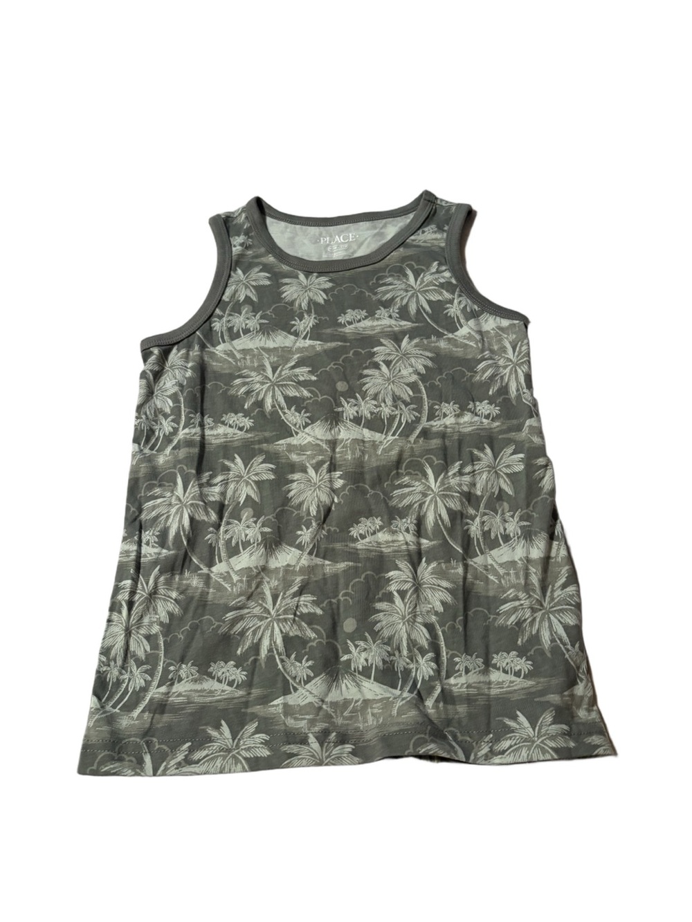 Children's Place Green Palm Tree Print Sleeveless Shirt Size 7-8 (Medium)